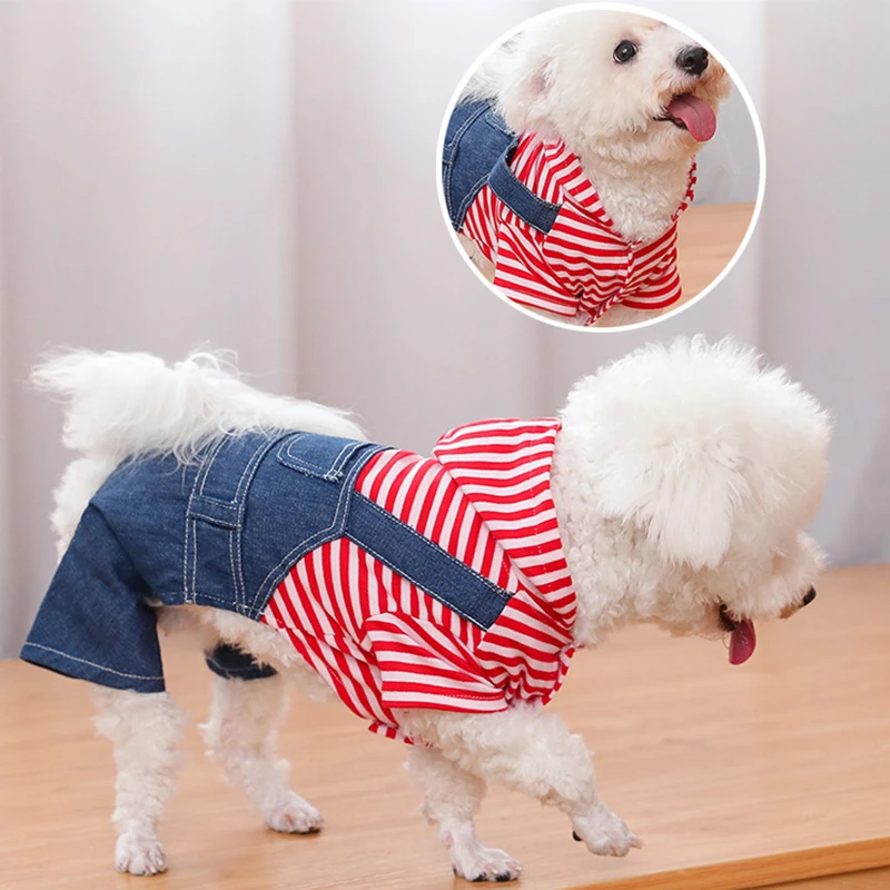 

Plaid Jean Chihuahua Clothing Striped Medium Dog Small Jumpsuit Clothes Pets Clothes Cat Bulldog Hoodies Dogs For French Puppy