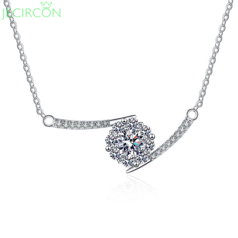 

JECIRCON 925 Sterling Silver Moissanite Necklace for Women 0.5ct Heart Flower Bloom Pendant Sparkling Diamond Platinum Jewelry