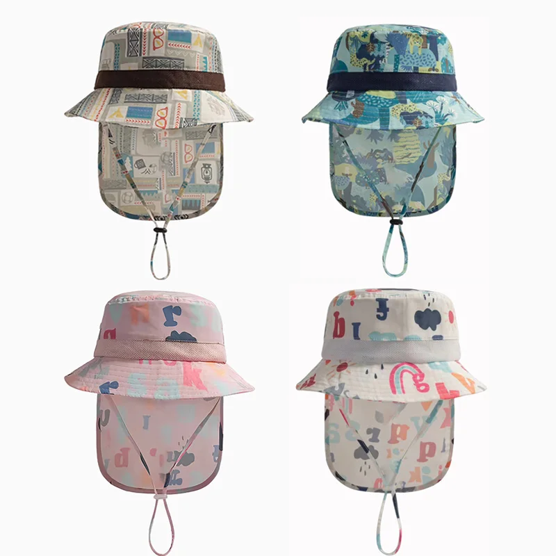 

Summer Baby Sun Hat for Beach Travel Panama Children Hats with Shawl Neck Protection Kids Cap for Girls Boys Bucket Hats 1-4Y