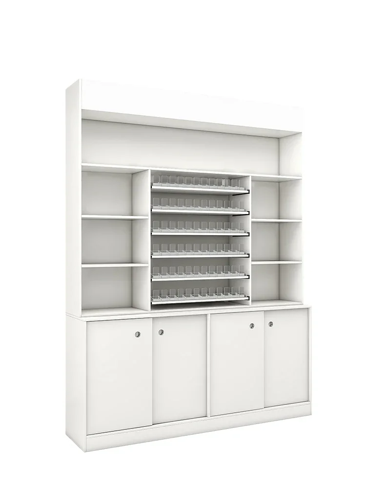 Стеллаж из массива дерева для хранения табака и вина в супермаркете