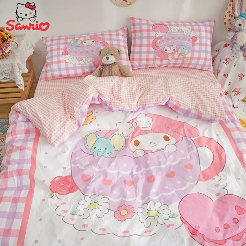 sanrio cartoon Hello Kitty Cinnamoroll My melody four-piece bed sheet quilt cover cute  female student dormitory three piece set