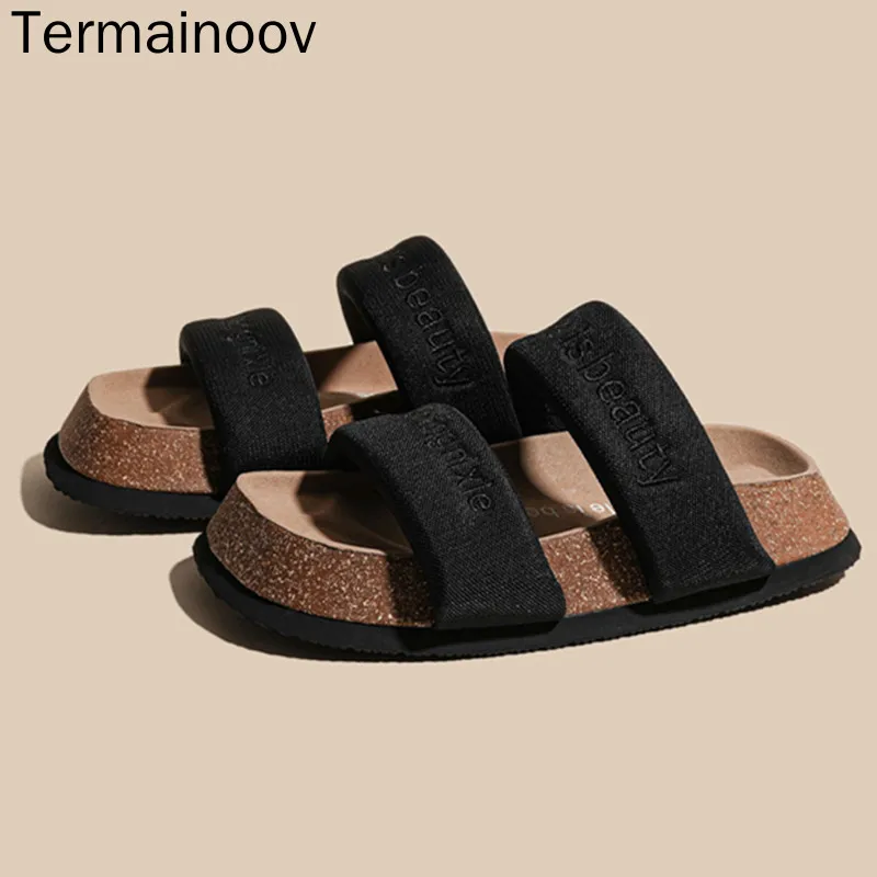 

Termainoov Women Slippers New Fashion Summer Flats Open Toe Brand Suqare Toe Beach Shoes Brand Dress Shoes