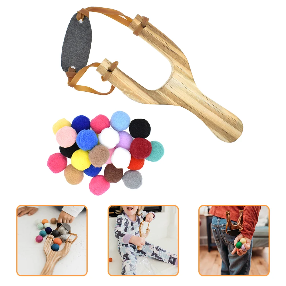 

1 Set Wood Slingshot Plush Balls Game Slingshot for Kids and Adults