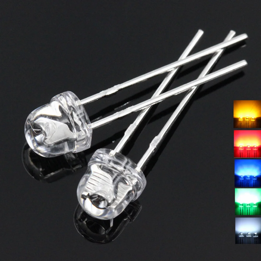 

100PCS 5MM Straw Hat LED Diode DIY Assorted Kit Super Bright F5 Light Emitting Diodes White Red Yellow Green Blue