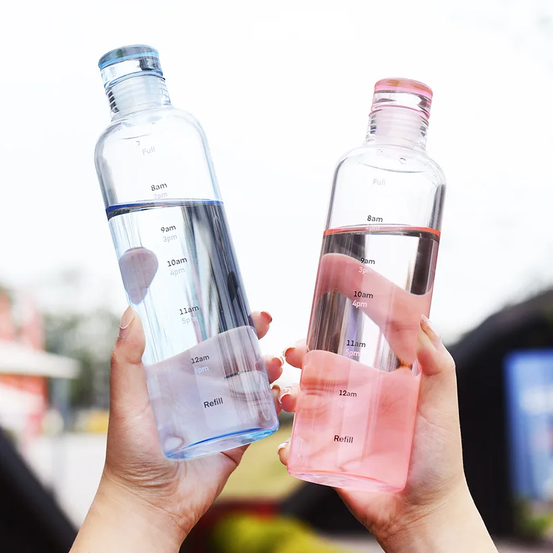 500/750ml Time Marker Glass Bottle Waters for Girls  Kawaii Transparent Glass Cup Drinkware Drinking Glasses Milk Juice Tea