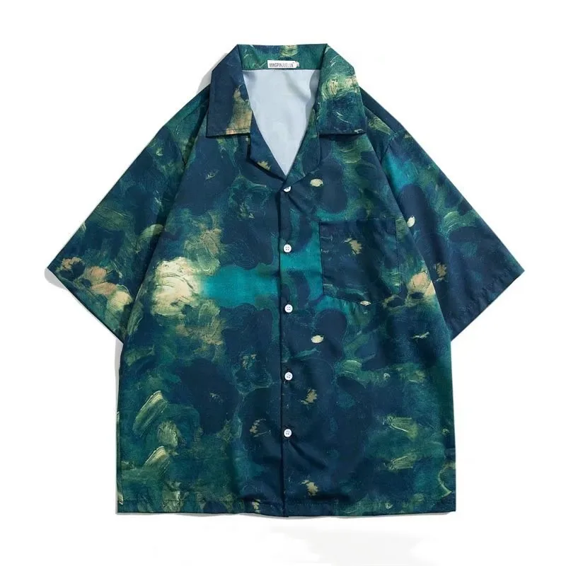 

2023 summer fashion new product Hawaiian beach casual shirt cotton cotton men's loose short -sleeved shirt European and American