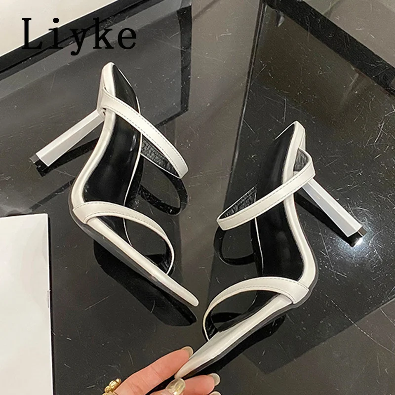 

Liyke Casual Gladiator White Heels Shoes For Women Sliders Summer Outdoor Square Toe Mules Slippers Ladies Sandals 2022 New
