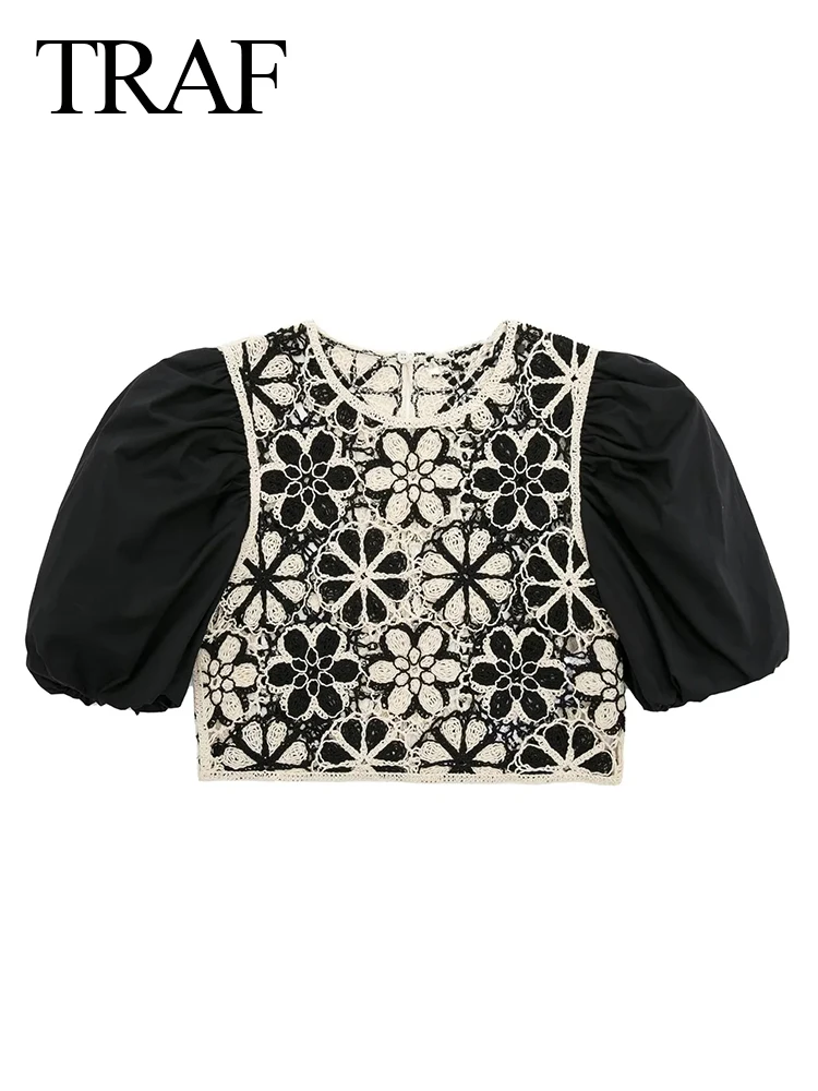 

Женский топ из поплина, с круглым вырезом и пышными рукавами