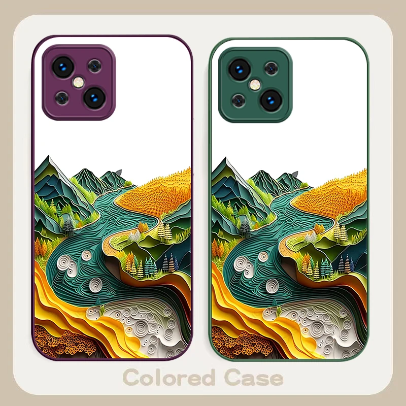 Green Landscape Tree Cartoon For Find X5 X3 Lite Reno 6 4Z 5G OPPO A72 79 73 58 A54S OnePlus Nord N200 Tempered glass phone case