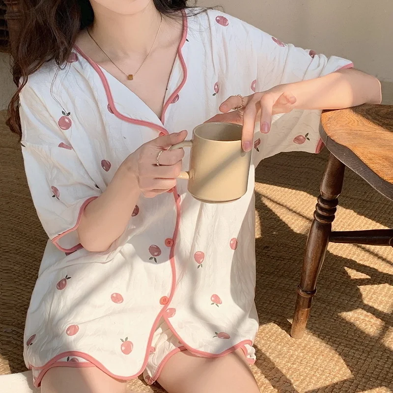 Summer Pajamas Set for Women 2-Pieces Loungewear Korean Sytle Sleepwear Girl Sweet Cute Pyjama Nightwear Kawaii Pijama Home Suit