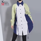 Новая Осенняя Женская хипстерская блузка оверсайз с длинным рукавом в стиле пэчворк, в полоску, уникальная уличная женская рубашка, сорочка femme 8493