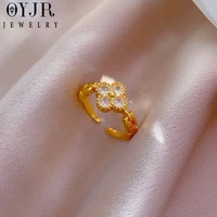 oyjr korean fashion flower ring sparkling crystal lady gold color rings adjustable opening proposal wedding fine jewelry gift