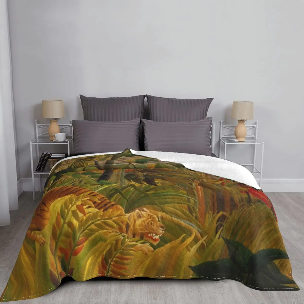 Накидка с рисунком Анри Руссо-тигра в тропическом шторме забавный подарок одеяло