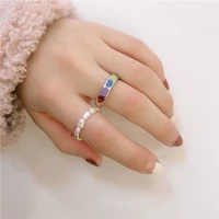 korean boho colorful color seed beads rings for women bohemian geometric heart adjustable finger ring set gift jewelry wholesale