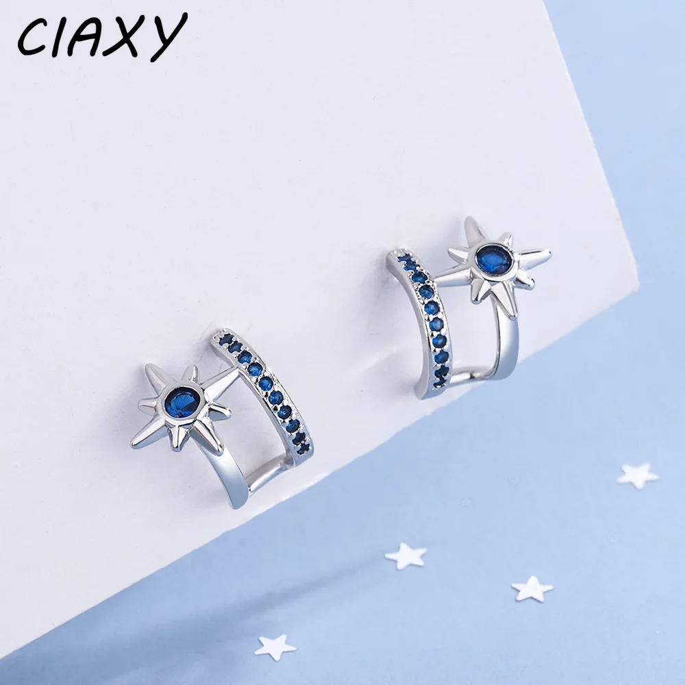 

DAYIN Silver Color Hexagram Stud Earrings for Women Blue Single Row Zircon Star Earring Korean Fashion Jewelry