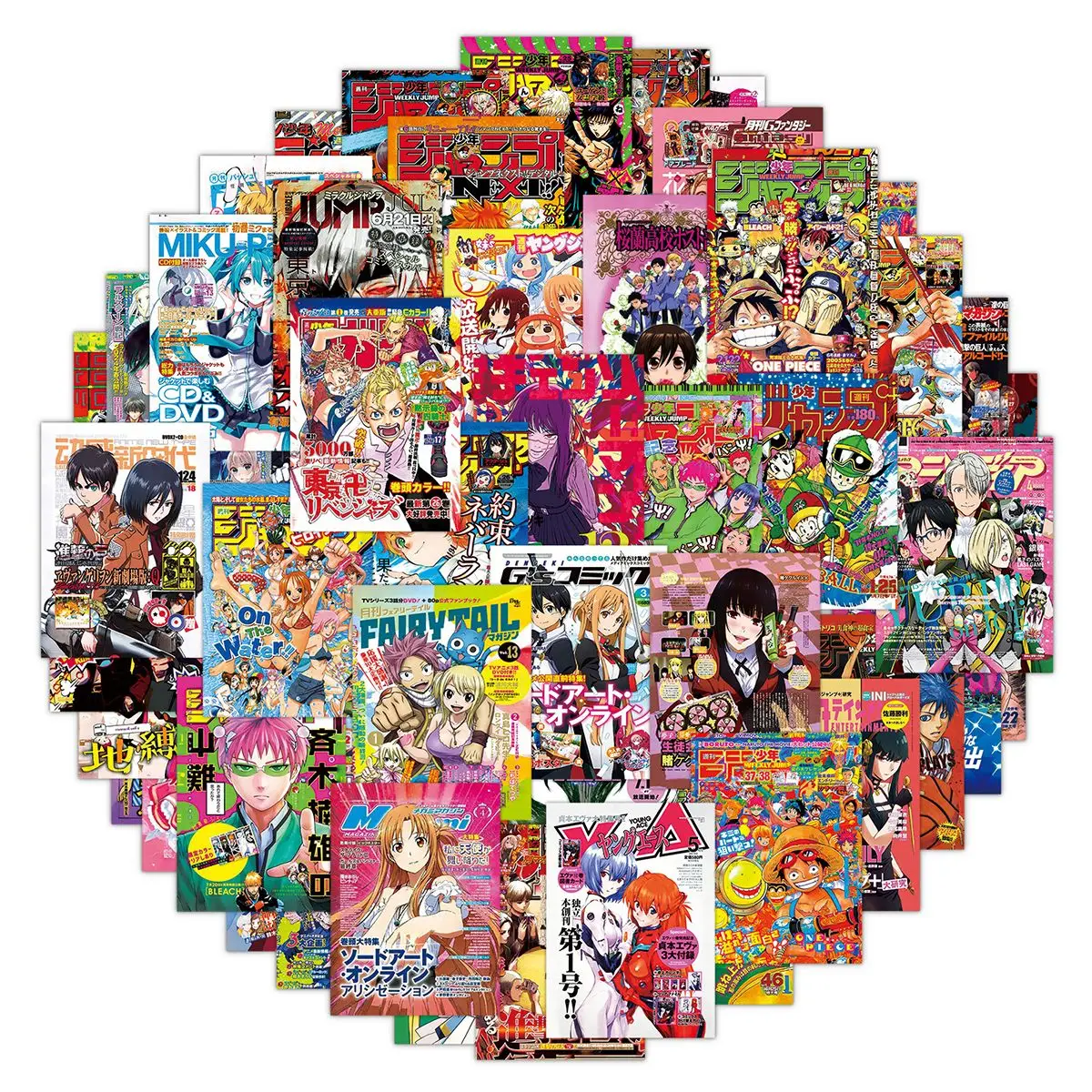 Фото Набор из 51 уникальных аниме-наклеек: ONE PIECE, Jujutsu Kaisen, Naruto. Постеры-стикеры для самостоятельного декорирования автомобиля, стен. Крутые мультяшные наклейки-игрушки. №1