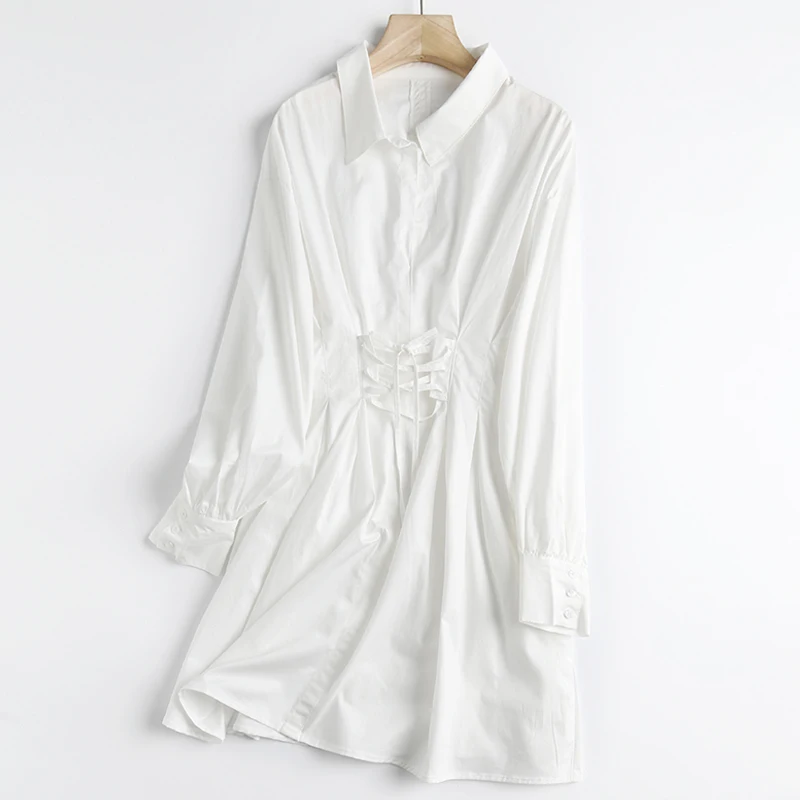 

White Dress Women Summer 2022 New Clothing Full Sleeve Lace-up Binding Feminino Vestidos