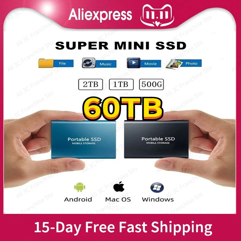 

Новинка 2022, внешний SSD-накопитель, 4 ТБ, 8 ТБ, мобильный твердотельный жесткий диск USB 3,1, внешний SSD Typc-C, портативный жесткий диск для ноутбука и...