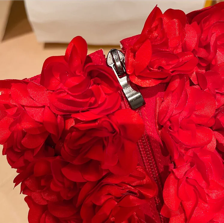 European and American Flower Red and Black New High Heeled Leather Slim Heeled Women's Boots with Zipper and Ankle Short Boots