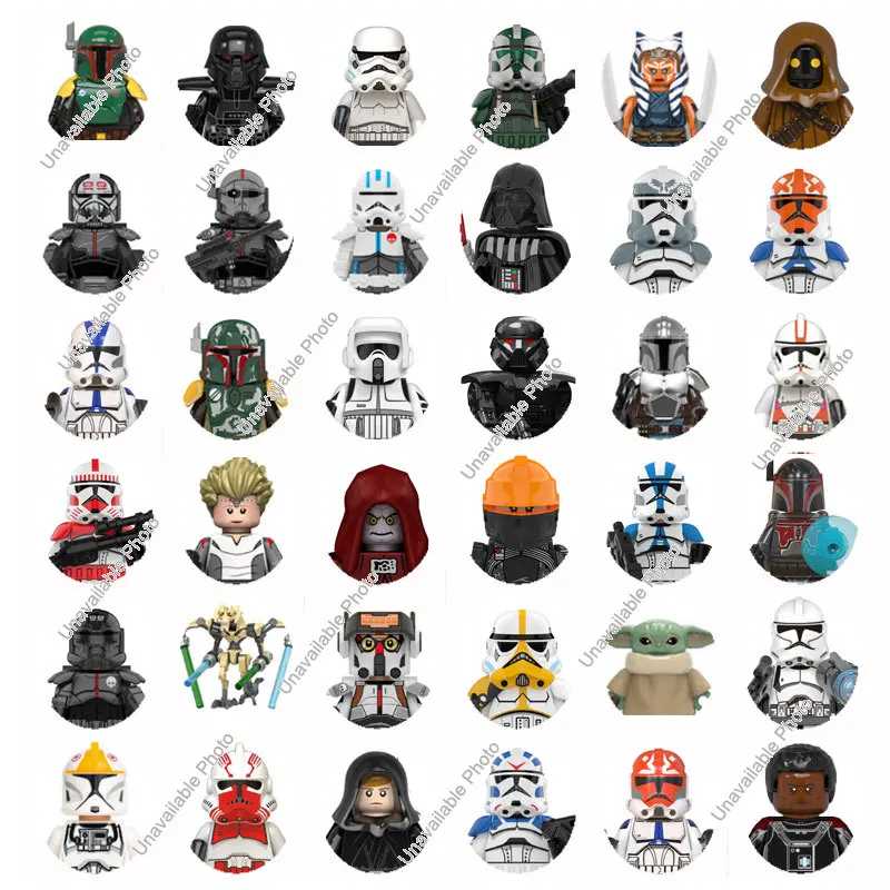 

36pcs Clone Trooper Building Blocks LUKE Skywalker Mandalorians Boba Fett Palpatine Yoda R2D2 C-3PO Star Bricks Figure Wars Toys