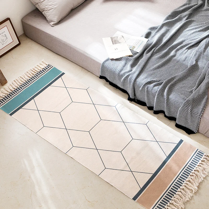 bohemia bedroom checkered rug cotton linen handmade tassel carpet macrame doormat bath mat pad lounge rug house home decoration free global shipping