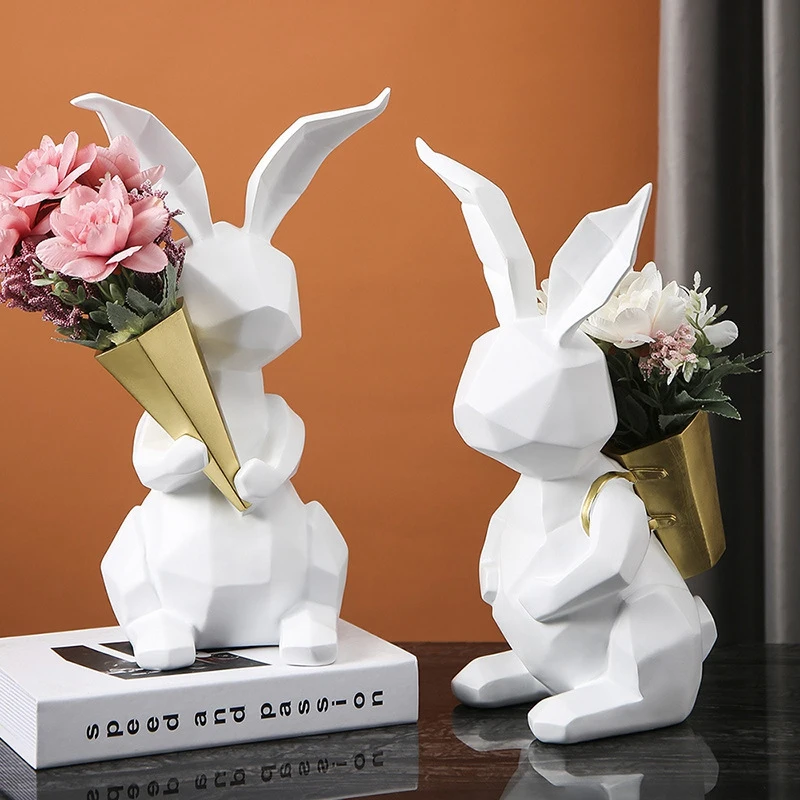 

Скандинавская декоративная корзина с белым кроликом для дома, скульптура, статуя из смолы, Современная гостиная, спальня, офисный стол