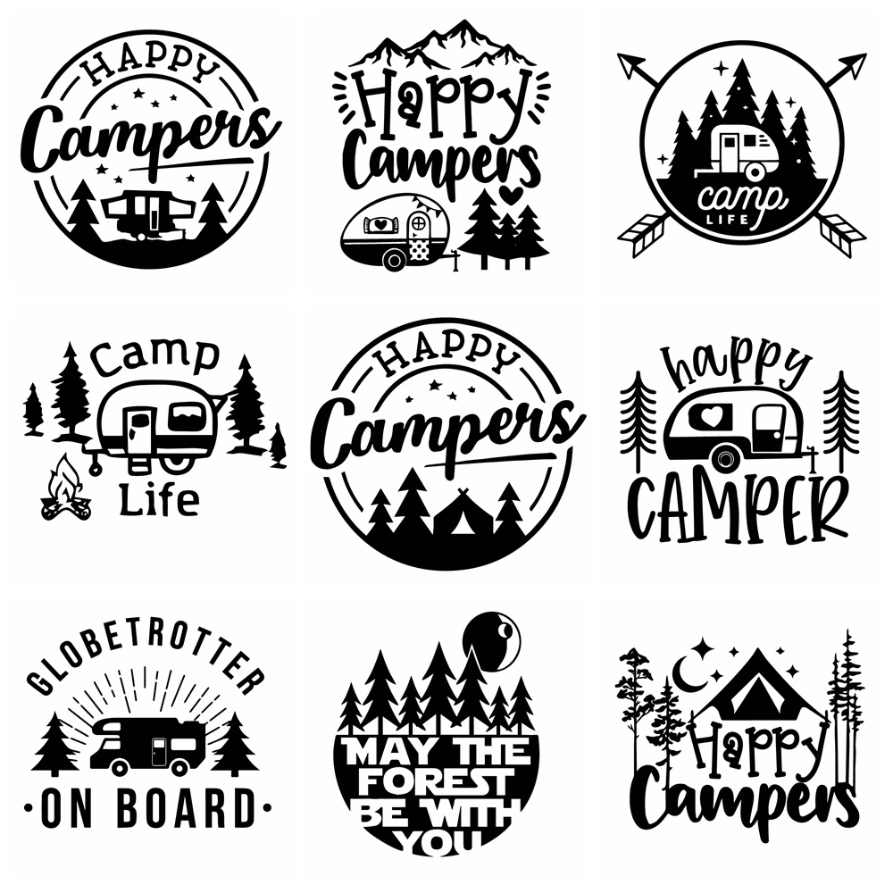 

Creative Happy Camping Life Car Sticker for Car Window Vinyl Decals Car Styling Self Adhesive Emblem Car Decoration Stickers