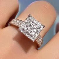 new simple square inlaid zircon ring female japanese and korean personality all match trendy ring high quality banquet jewelry