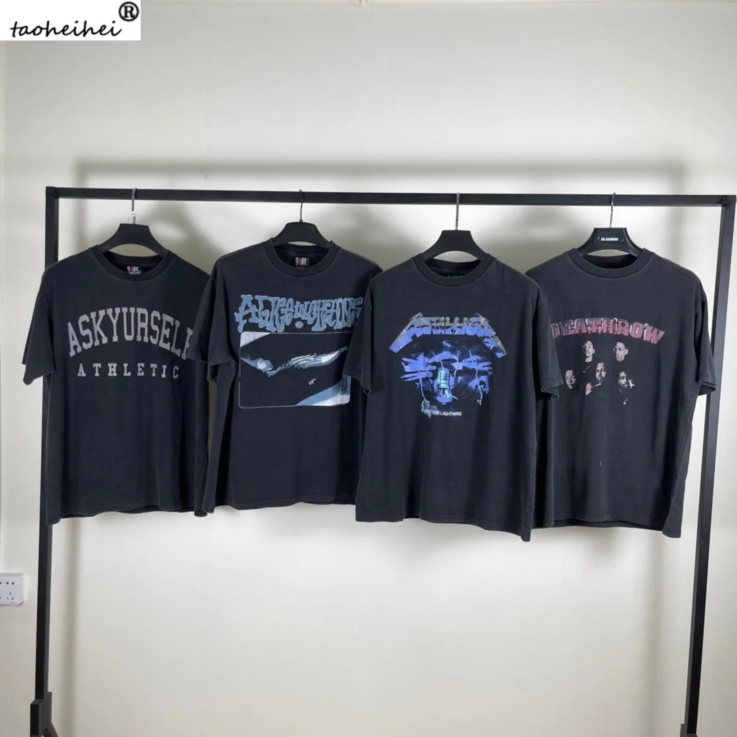 Новинка 2021 Винтажная футболка в стиле high street 90-х с коротким рукавом рок-группы wash