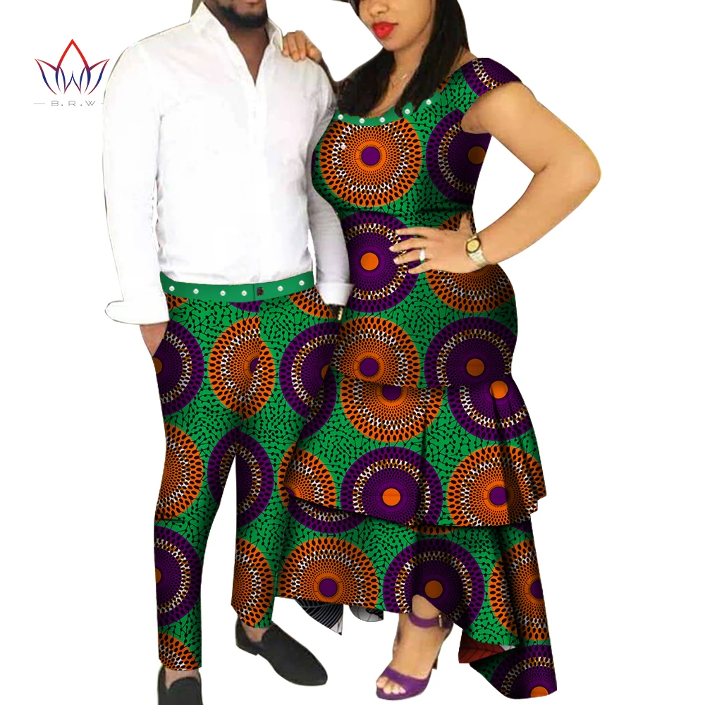 

Африканский стиль, одежда для пар, для милых влюбленных, 2019 базин, длинное женское платье и мужские брюки, Дашики, женская свадебная одежда WYQ180
