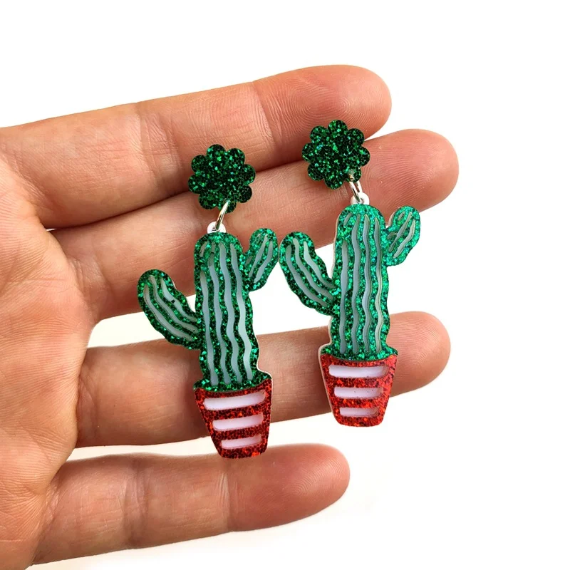 QIGO модные ювелирные изделия с растениями блестящие акриловые серьги зелеными