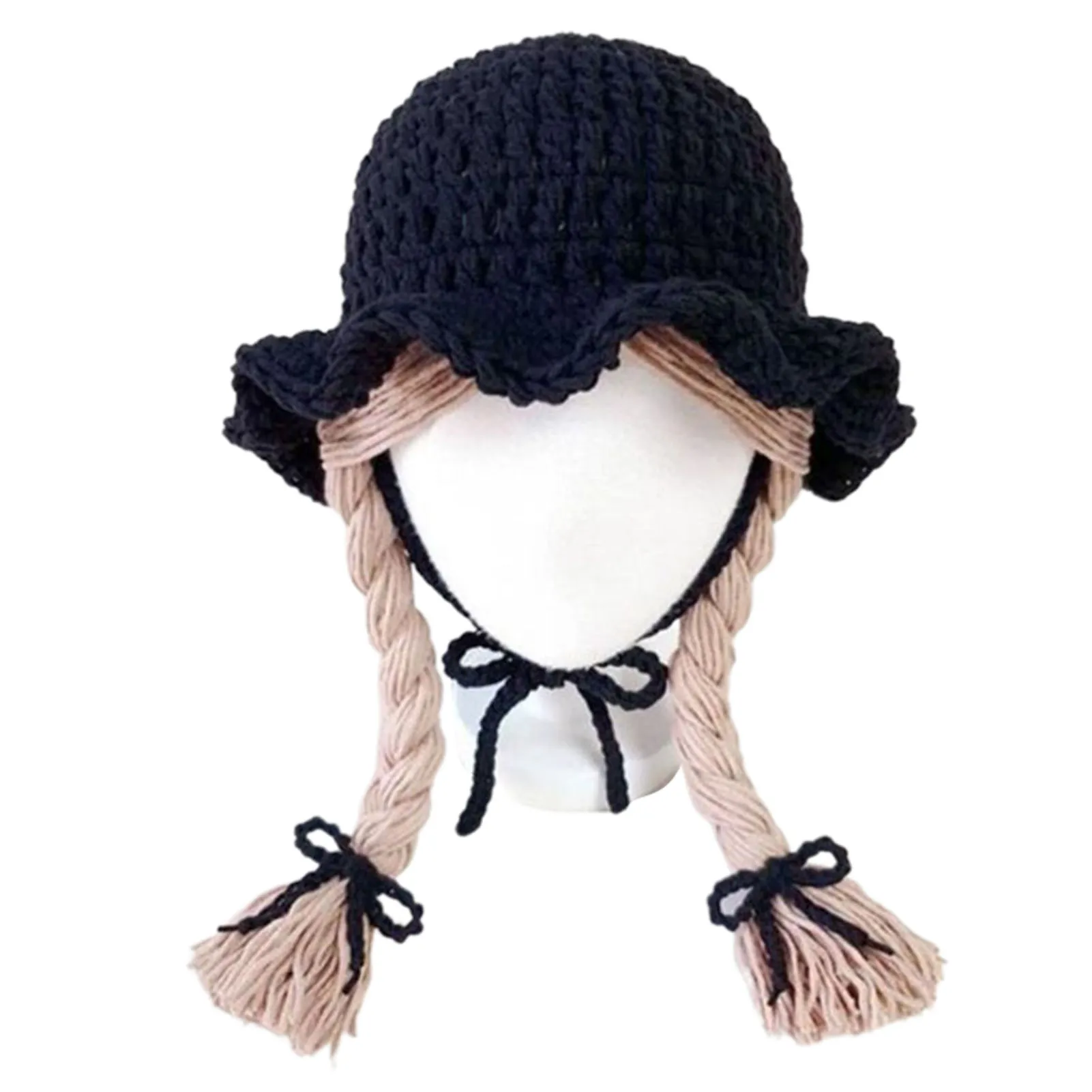

Cute Wigs Soft Knit Cap Stretch Warm Thick Fashion Winter Knit Beanies Hat For Kids Children