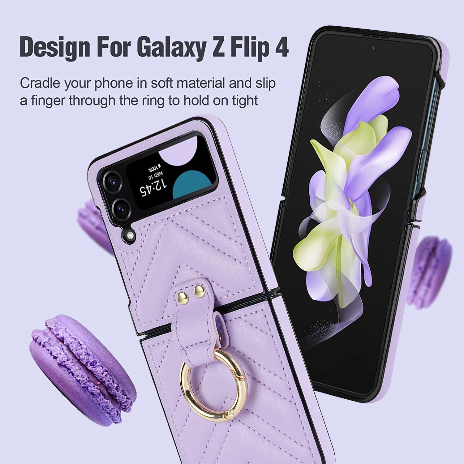 

Luxury Leather Case With Finger Ring Holder For Samsung Galaxy Z Flip 4 3 Case Folding Case Flip4 Flip3 Cover Coque Funda