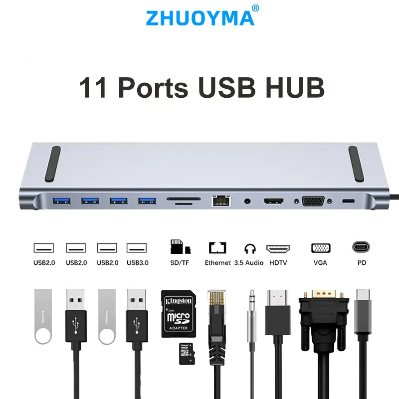 Док-станция для ноутбука 11 в 1 с Usb-портом Тип C, Pd, Sd, Tf, RJ45, разветвитель Om hdmi, 4K, 1080P, 87 Вт, адаптер для Macbook Voor Huawei