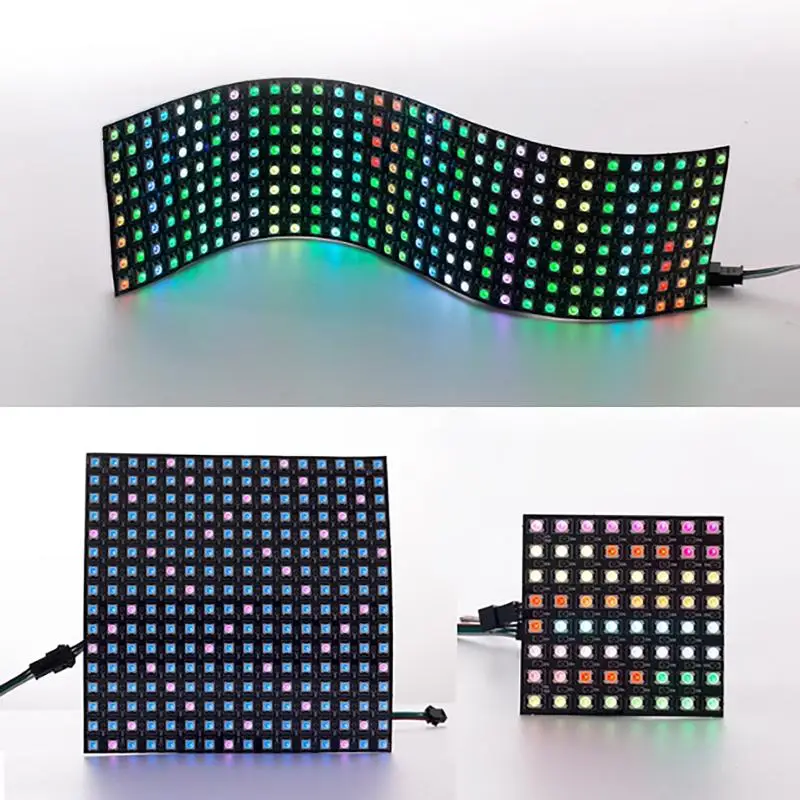 Фото Матричная панель WS2812B Smart Pixel Module 8x8 16x16 8x32, гибкая светодиодная панель с индивидуальной адресацией, цифровой экран WS2812 RGB, 5В №2