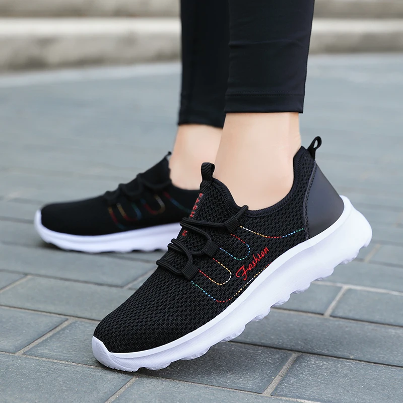 Casual Fashion Big Size Weave Women's Flat Shoes 42 Breathable Air Mesh Comfortable Women's Sneakers Outdoor Walking Women Shoes