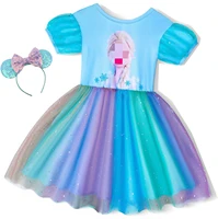 baby girls fashion cartoon elsa rainbow princess dress summer children short sleeve sequins birthday party evening dresses