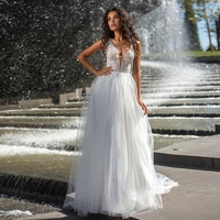deep v neck applique bride dresses wedding 2022 vintage sequined tulle wedding gown for women sleeveless vestidos de novia