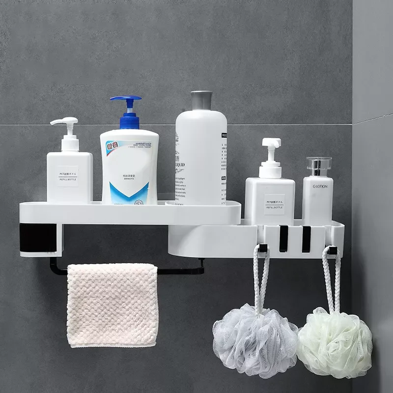 

Угловая полка для ванной комнаты, настенные крючки для хранения, вешалка для полотенец, аксессуары без дрели, кухонная специи и домашняя орг...