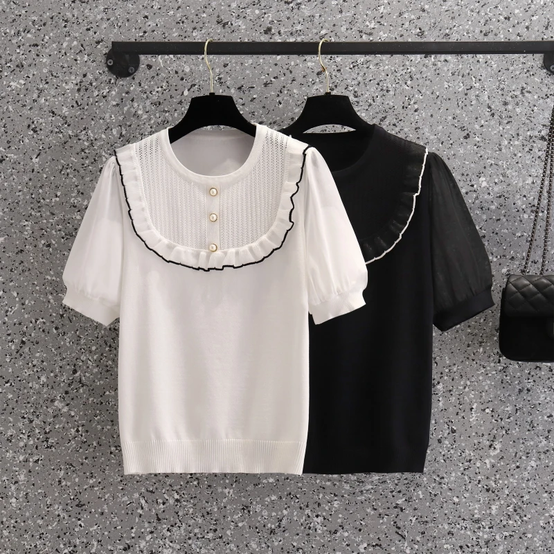 

Summer New Women solid color Thin Sweater T-shirt O-Neck Casual Short sleeve Tops Female Knitted Pullover Women Clothing