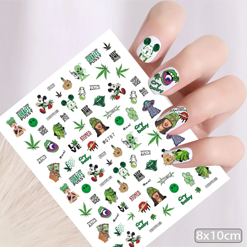 3D Green Mickey Mouse Cartoon Dumbo Donald Duck Nail Stickers Nail Art Decals Disney Character Series Stickers Nail Decorations