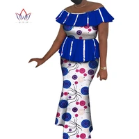 2022 summer new bazin riche african ruffles long skirt for women dashiki print top skirt 2 pcs female african clothing wy10093