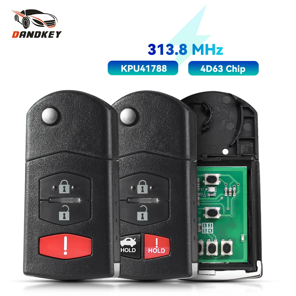 

Dandkey 3/4 Buttons For Mazda 3 5 6 CX-7 CX-9 MX-5 M6 Sedan RX-8 2005-2008 313.8Mhz 4D63 FCCID:KPU41788 Remote Folip Car Key
