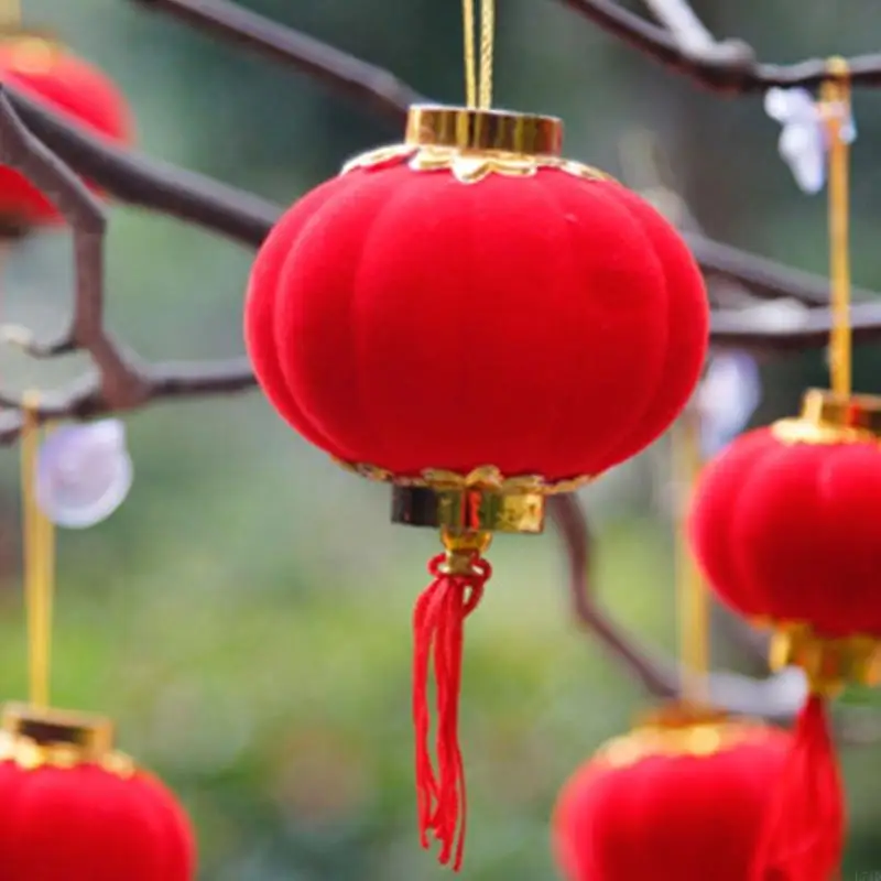 L74d 30pcs 3/4 см маленькие флокирующие красные фонари DIY Mini Lucky Hanging Fendtern Dece Dec