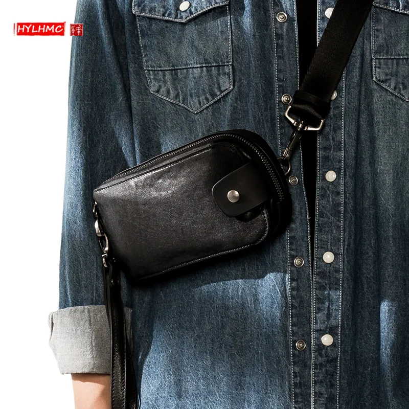 Genuine Leather New Small Messenger Phone Bag Trendy First Layer Cowhide Men's Shoulder Bag All-Match Multifunctional Clutch