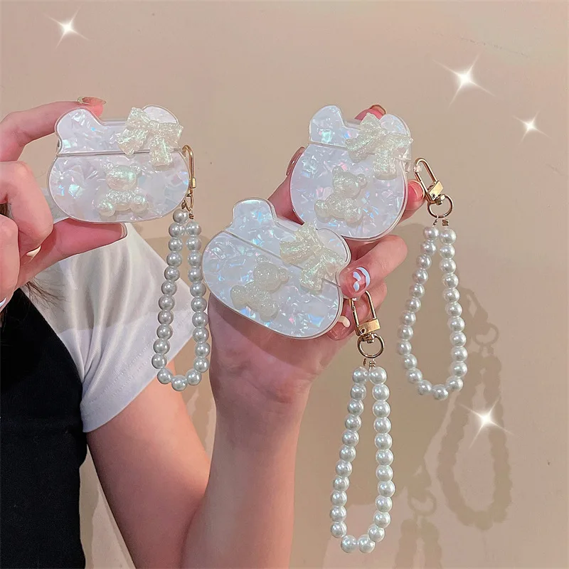 

Shell Pattern 3D Bow Bear Case for AirPods 1 2 3 Pro Case Cover Bluetooth Earbuds Charging Box Protective Cases for Airpods Case