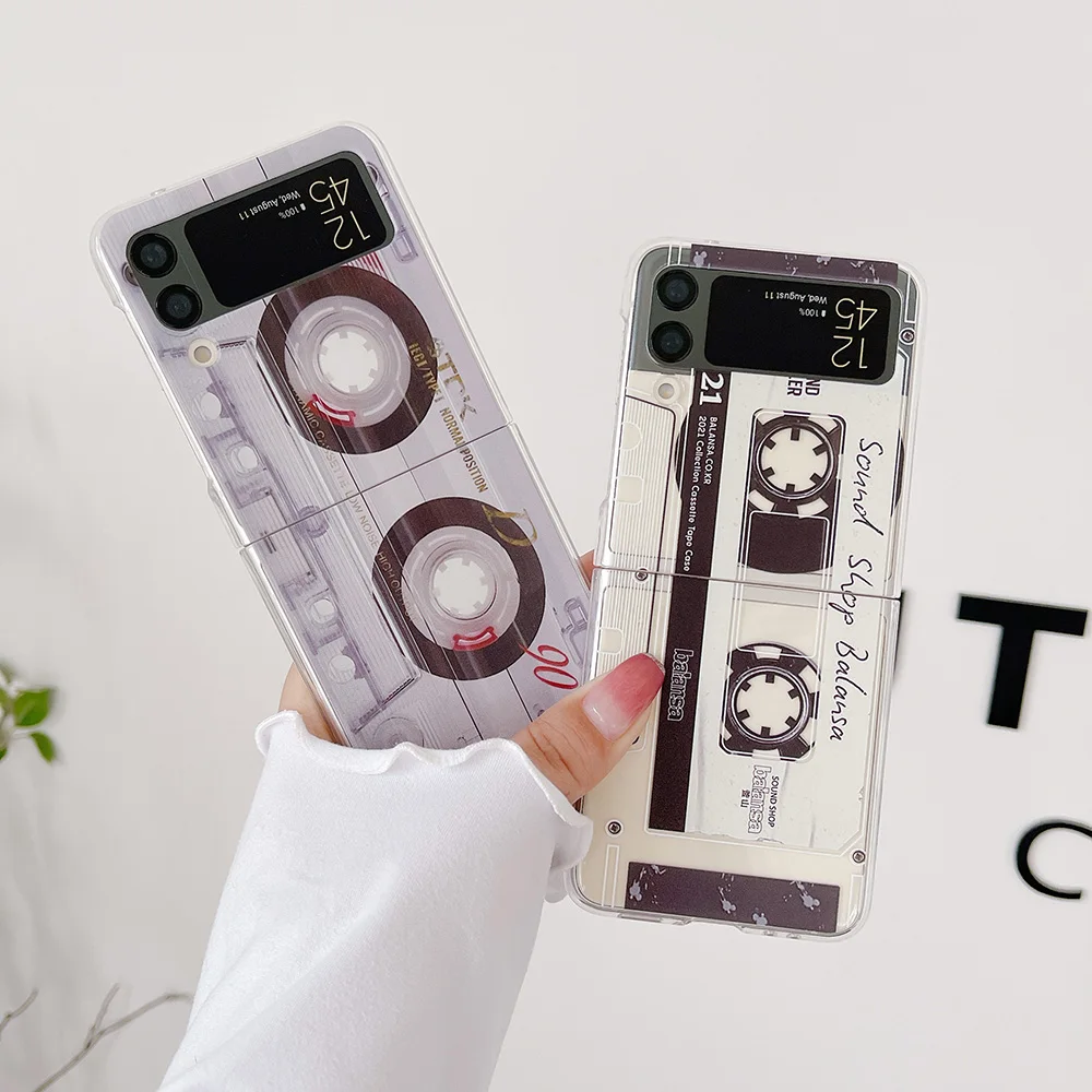 

For Samsung Z Flip 4 Case Fun Retro Tape Pattern Folding Phone Case For Samsung Z Flip 3 ZFlip4 5G Shockproof Hard PC Back cover