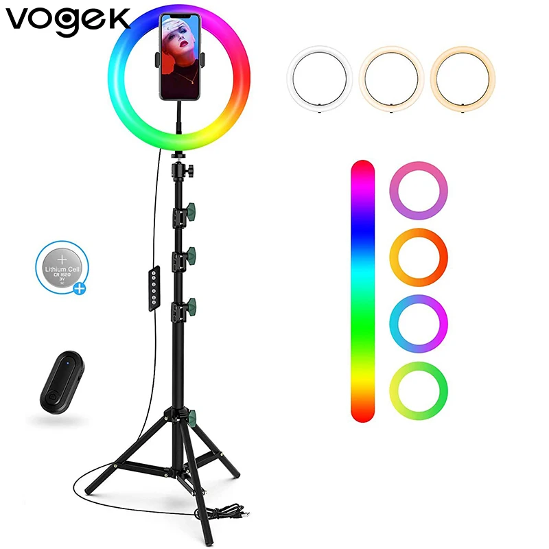 

Vogek 360 Degree Rotate Selfie Ring Light Mutiple Color Light Modes Wireless Bluetooth-compati Remote Tripod Telescopic Stick