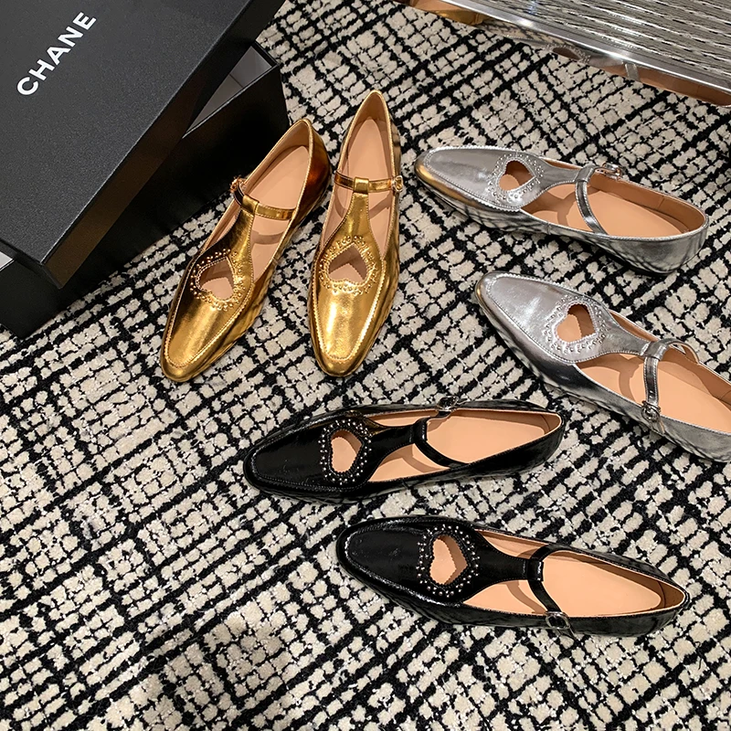 Лоферы из натуральной кожи с Т-образным дизайном в форме сердца модные и