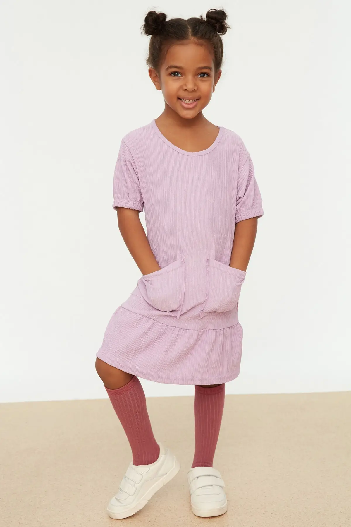 

Balloon Sleeve Gauze Female Child Knitted Dress TKDSS22EL1114